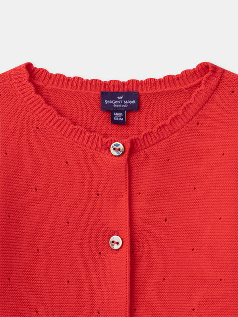 Red Cotton Cardigan With Bow Ties