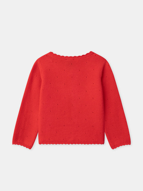 Red Cotton Cardigan With Bow Ties
