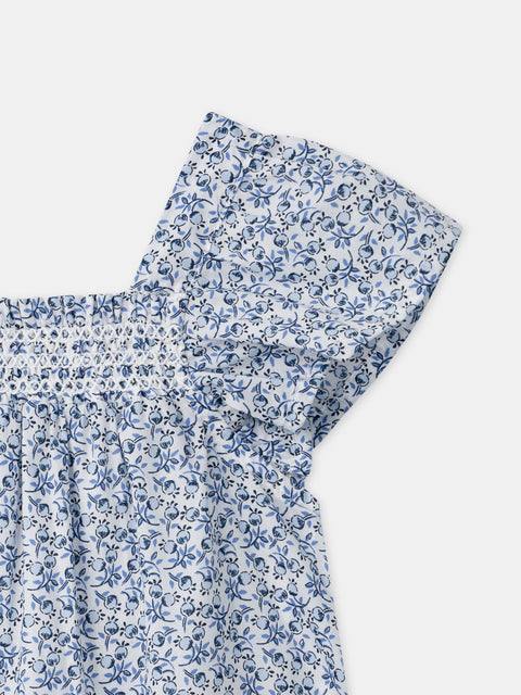 Blue Floral Print Cotton Blouse