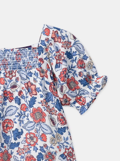 Floral Print Cotton Dress With Bloomers