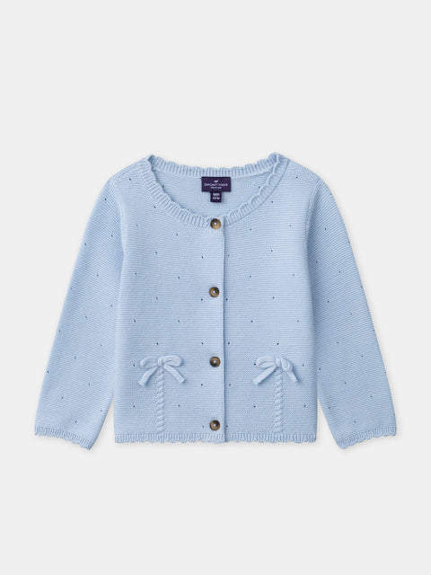 Light Blue Cotton Cardigan With Bow Features