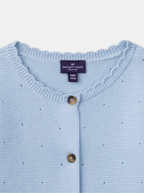 Light Blue Cotton Cardigan With Bow Features