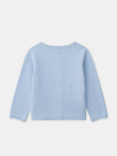 Light Blue Cotton Cardigan With Bow Features