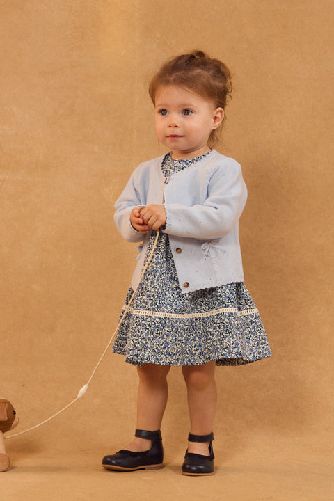 Blue Floral Cotton Dress With Bloomers