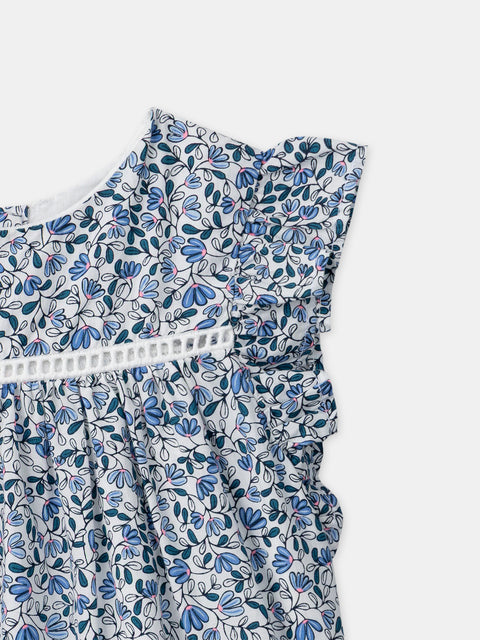 Blue Floral Cotton Dress With Bloomers