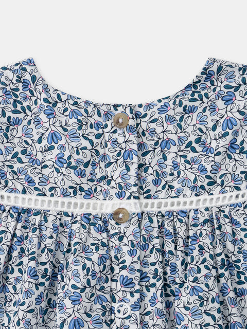 Blue Floral Cotton Dress With Bloomers