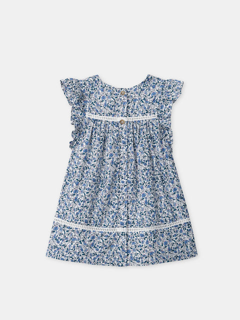 Blue Floral Cotton Dress With Bloomers