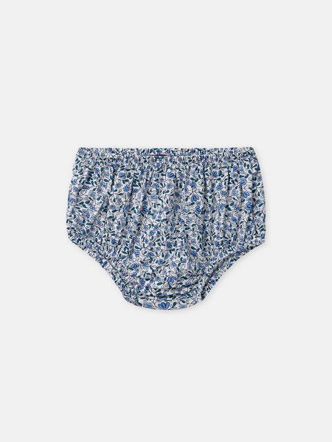 Blue Floral Cotton Dress With Bloomers