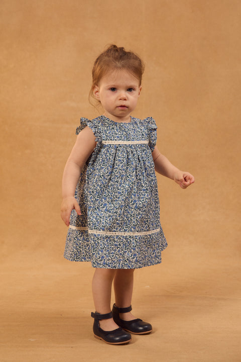 Blue Floral Cotton Dress With Bloomers