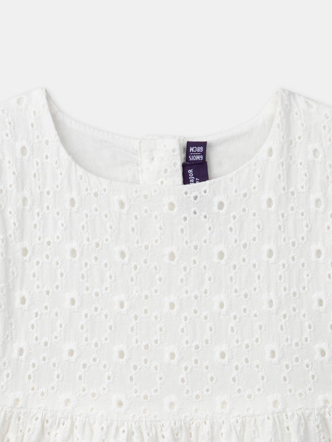 Off White Embroidered Cotton Poplin Dress With Bloomers