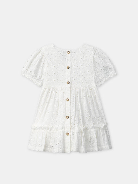 Off White Embroidered Cotton Poplin Dress With Bloomers