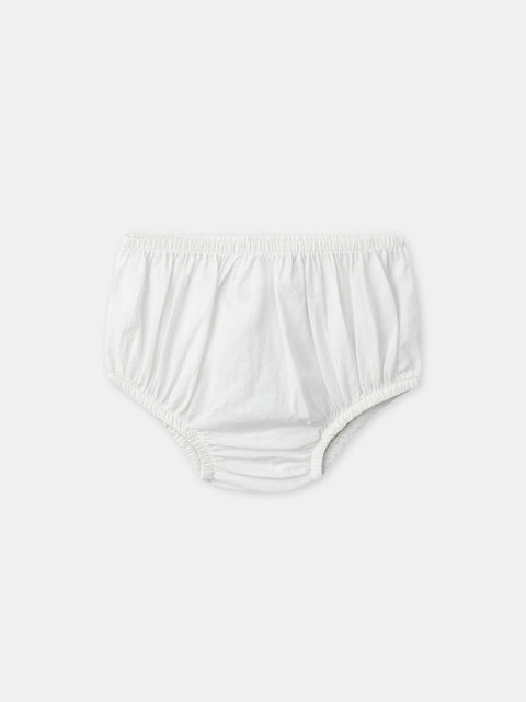 Off White Embroidered Cotton Poplin Dress With Bloomers