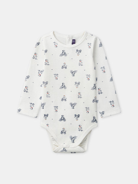 Cream Printed Cotton Bodysuit