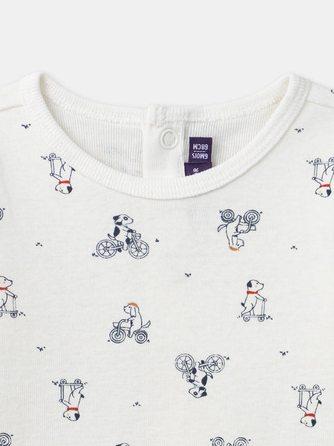 Cream Printed Cotton Bodysuit