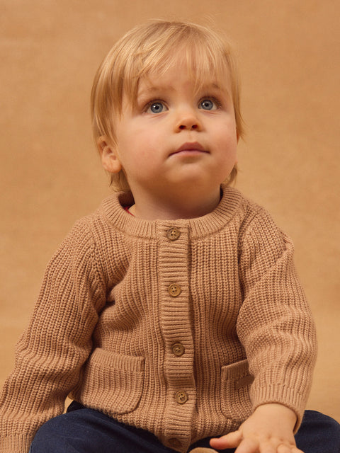 Brown Ribbed Cotton Rich Cardigan