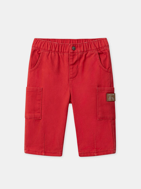 Lined Red Cotton Cargo Trousers
