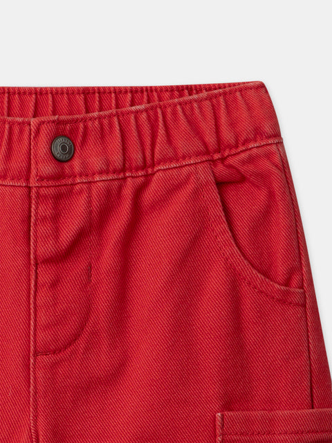 Lined Red Cotton Cargo Trousers