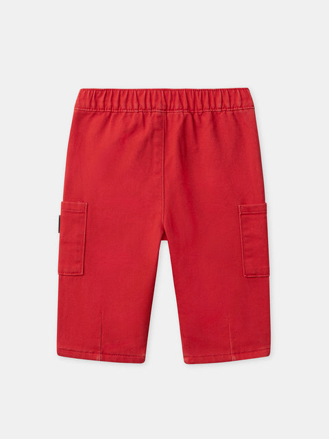 Lined Red Cotton Cargo Trousers