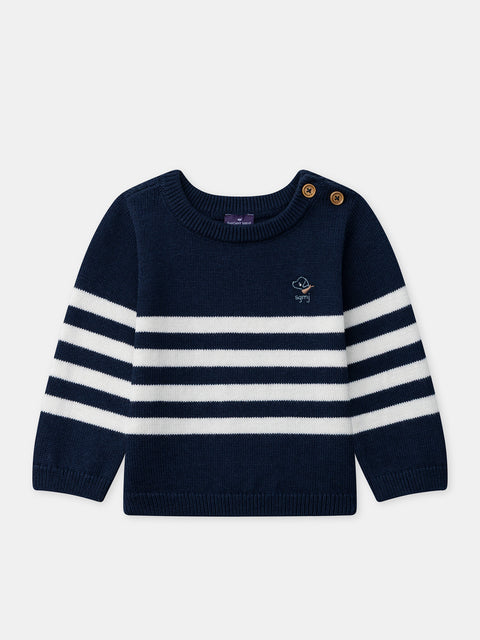 Navy Striped Cotton Rich Jumper