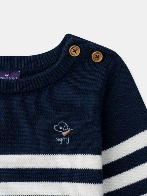 Navy Striped Cotton Rich Jumper