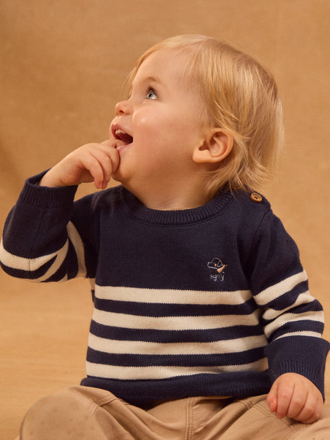 Navy Striped Cotton Rich Jumper