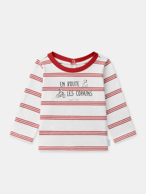 Cream Striped Cotton T-shirt