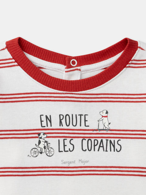 Cream Striped Cotton T-shirt