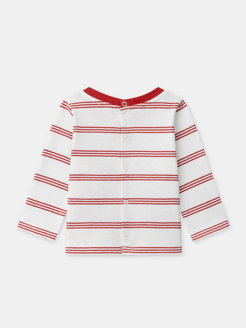 Cream Striped Cotton T-shirt