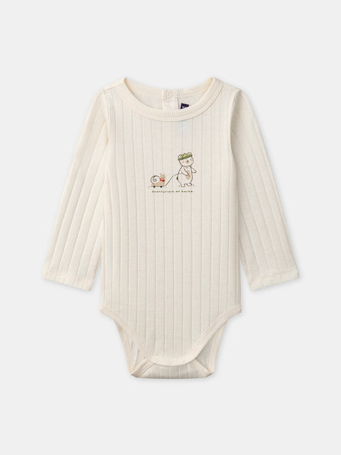 Cream Ribbed Cotton Bodysuit