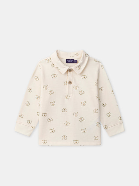 Cream Teddy Bear Cotton Polo Shirt