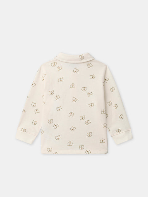 Cream Teddy Bear Cotton Polo Shirt