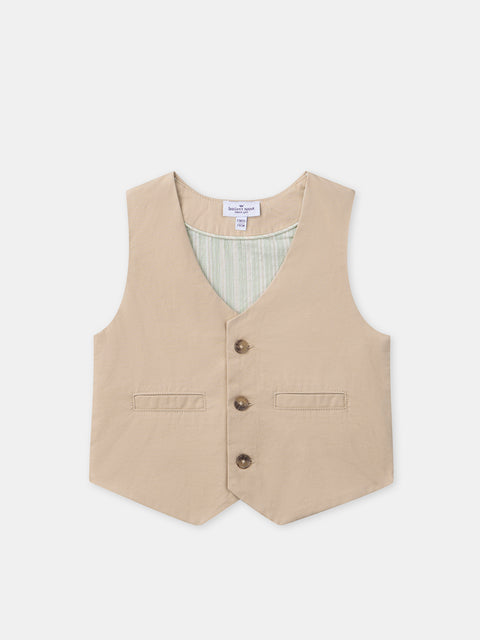 Lined Beige Cotton Waistcoat