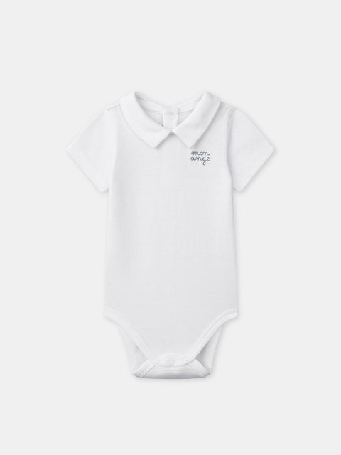 Cotton Polo Bodysuit With Beige Stripe Short Dungarees