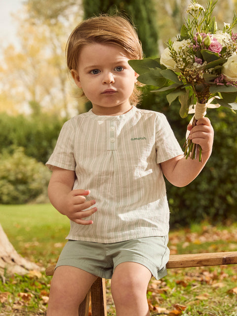 Sage Green Stripe Cotton Shirt