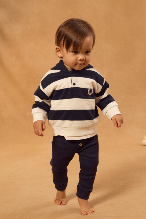 Navy Stripe Cotton Hoodie