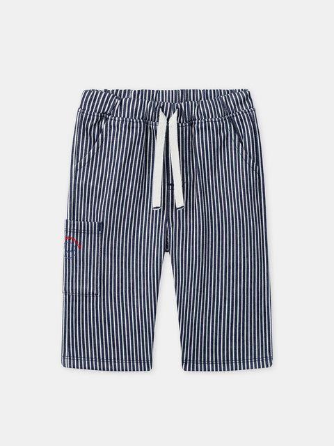 Navy Stripe Cotton Mix Cargo Trousers