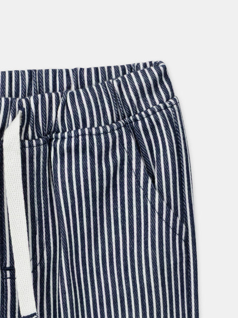 Navy Stripe Cotton Mix Cargo Trousers