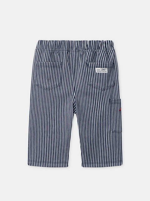 Navy Stripe Cotton Mix Cargo Trousers