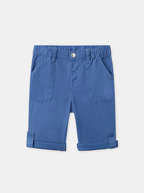 Blue Roll Up Cotton Trousers