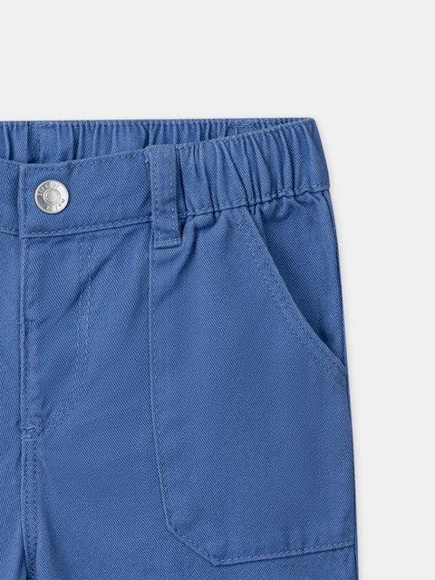 Blue Roll Up Cotton Trousers