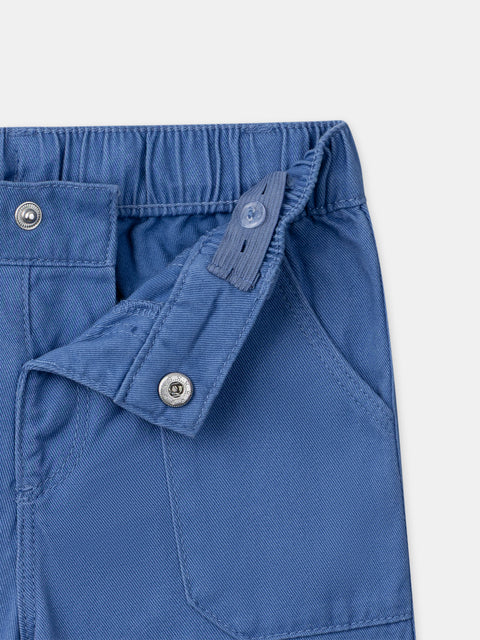 Blue Roll Up Cotton Trousers