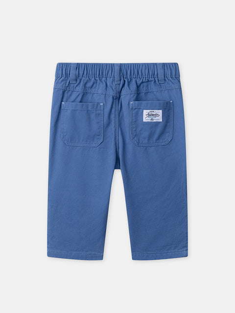 Blue Roll Up Cotton Trousers