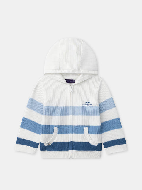 Striped Cotton Hooded Cardigan
