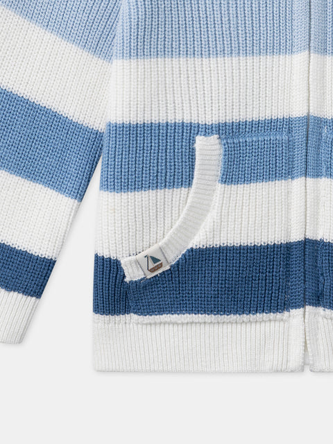 Striped Cotton Hooded Cardigan