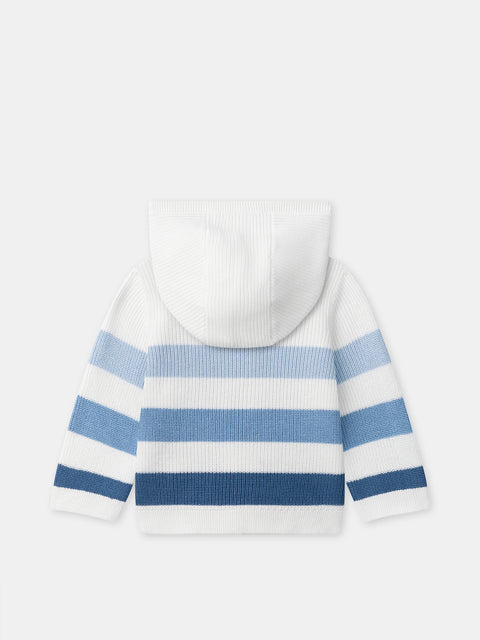 Striped Cotton Hooded Cardigan