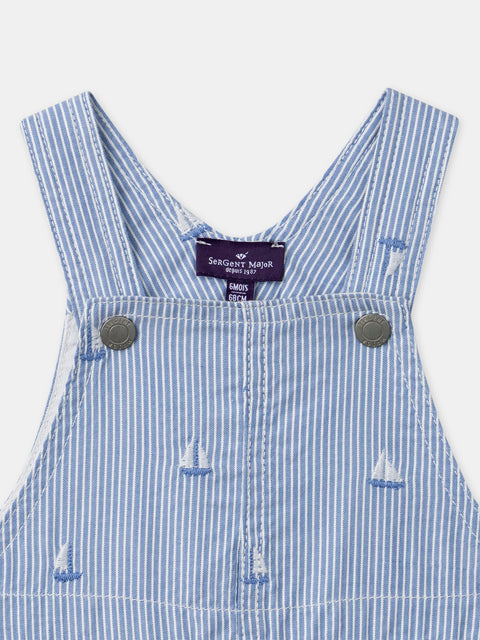 Blue Stripe Short Cotton Dungarees