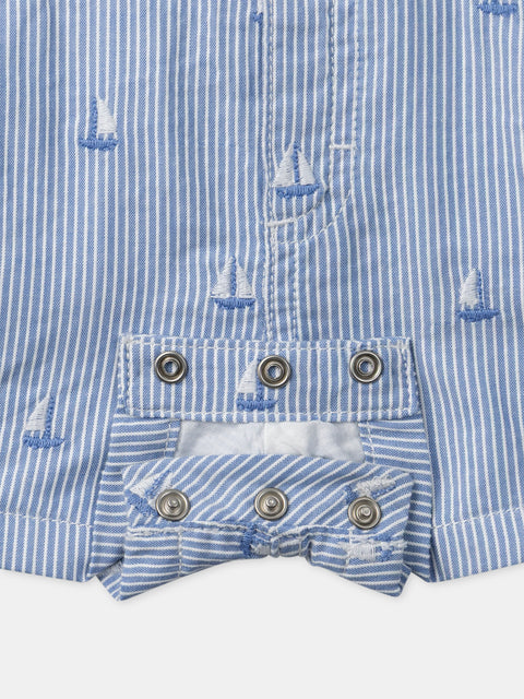 Blue Stripe Short Cotton Dungarees