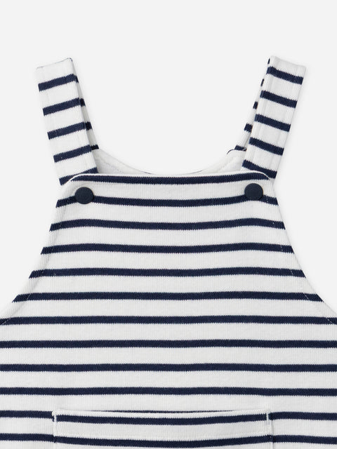 Navy & White Stripe Cotton Dungarees