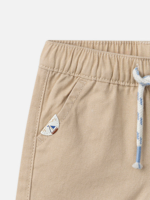 Biege Cotton Twill Shorts
