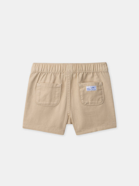 Biege Cotton Twill Shorts